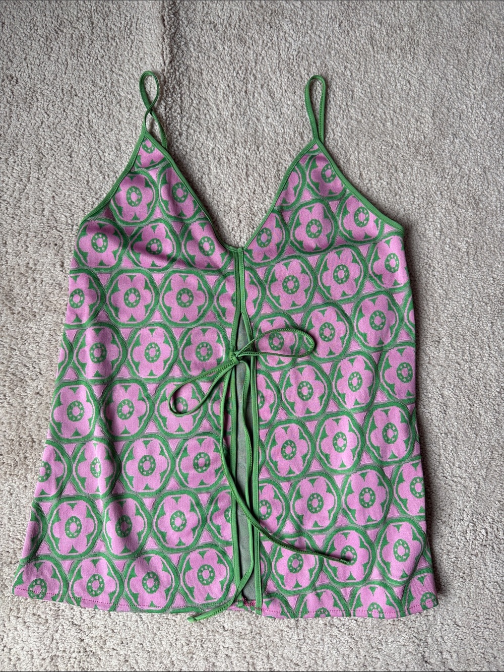 Pink and Green Floral Knit Cami Top